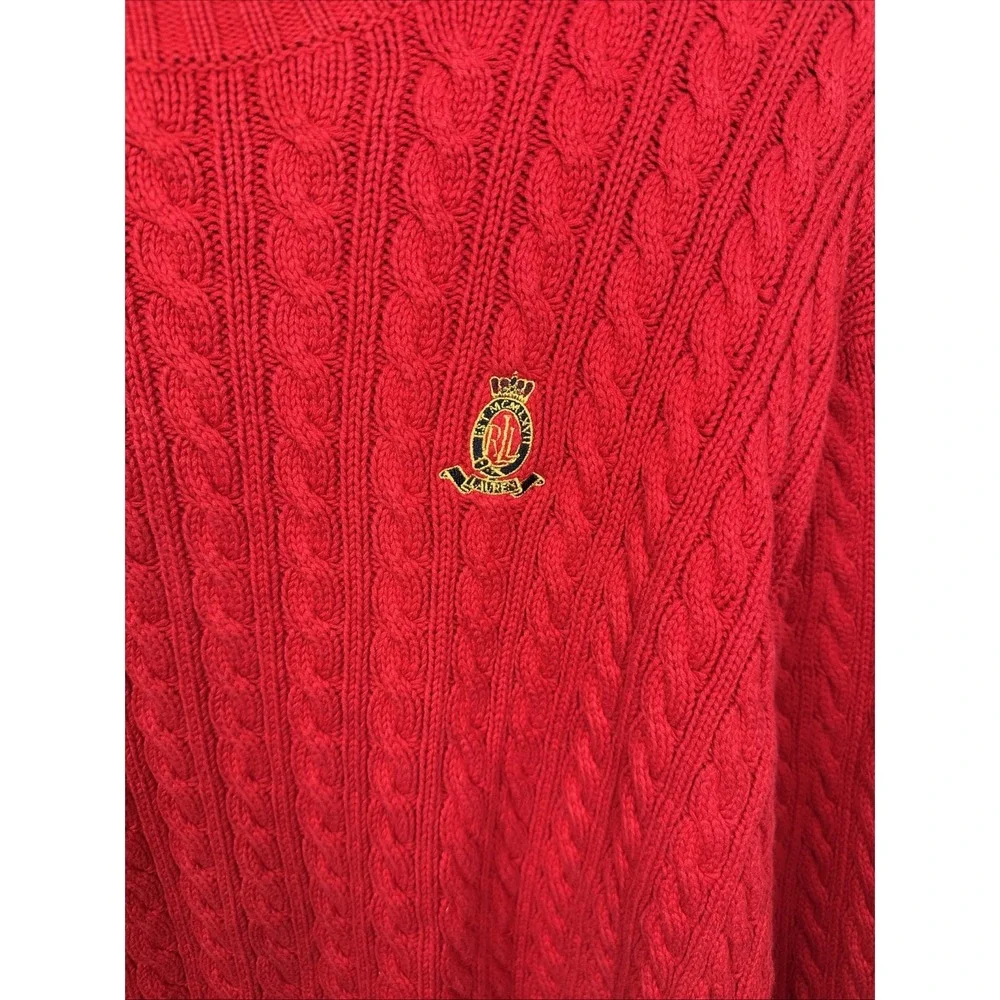 Lauren Ralph Lauren Large Womens Sweater Red Cotton Long Sleeve Chunky Academia